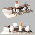 Modern Office Desk Setup With White Chairs Computer Desk Lamp And Wooden Top