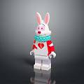 Lego Style Rabbit With Pink Ears Red Nose Red White Outfit Heart Pattern Blue Collar