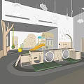 Bright Kindergarten Indoor Play Space With Playhouse Slide Climbing Structure Wooden Tunnels And Green Mats