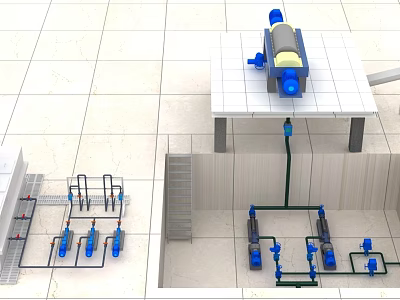 Efficient Industrial Equipment System With Pipes Valves Platform And Ladder Installation Layout 3d model