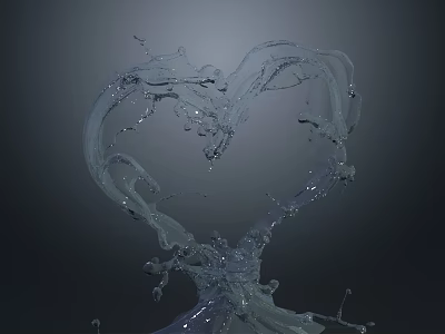 Artistic Water Fountain Creating Heart Shaped Water Splash On Dark Background 3d model