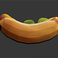 Low Poly 3D Hot Dog Model With Mustard Ketchup And Pickles