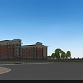 Modern Multi Story School Building With Red Brick White Walls Large Windows And Green Lawn