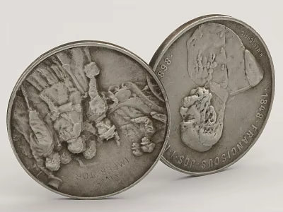 Pair of Vintage Silver Coins With Intricate Engraved Designs For Daily Use 3d model