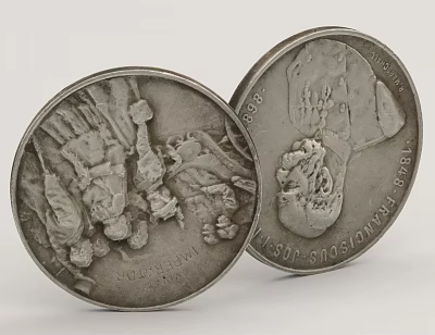 Pair of Vintage Silver Coins With Intricate Engraved Designs For Daily Use 3d model