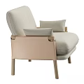 Modern Minimalist Single Sofa with Light Beige Fabric Cushions Light Pink Armrests and Wooden Legs
