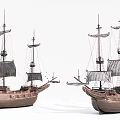 Two Wooden Tall Sailing Ships Featuring Multiple Masts And White Sails