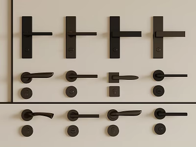 Different Types Of Black Door Handles And Lock Accessories For Home Use 3d model