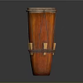 Traditional Orange Wooden Drum With Rope Bound Design And Cylindrical Shape