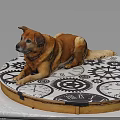 Brown Dog Lying On Round Mat With Black White Gears And Clock Patterns 3d model