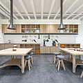 Modern Kitchen Dining Table and Chair Set with Pendant Lights Storage Cabinets and Utensils