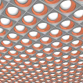 Modern Ceiling Design With Circular Patterns And Grid Structure In Red And White 3d model