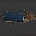 Traditional Wooden Boat With Blue Canopy Lifebuoy Orange Items And Interior Seats