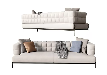 Modern Multiplayer Sofa Long Strip Sofa Art Sofa Pillow Blanket 3d model