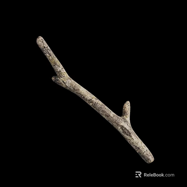 Arbor Branch With Natural Grayish Brown Texture And Forked Structure Isolated On Black Background 3d model 
