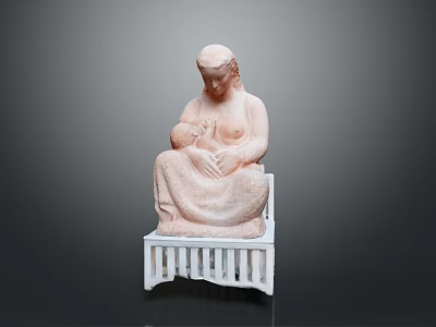 Woman Sculpture Holding Baby Figure Sitting On White Stand 3d model