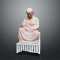 Woman Sculpture Holding Baby Figure Sitting On White Stand