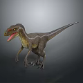 Velociraptor Dinosaur 3D Model In Standing Pose With Open Mouth And Red Eyes