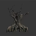 Realistic Dead Tree Stump Scenic Component With Intricate Roots And Branches 3d model