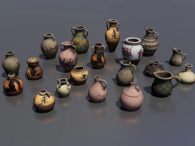 Various Ceramic Vases With Different Shapes And Colorful Decorative Patterns 3d model
