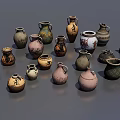 Various Ceramic Vases With Different Shapes And Colorful Decorative Patterns 3d model
