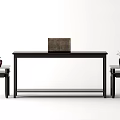 Dark Console Table With Brown Box And Small Side Tables With Vases On White Background 3d model