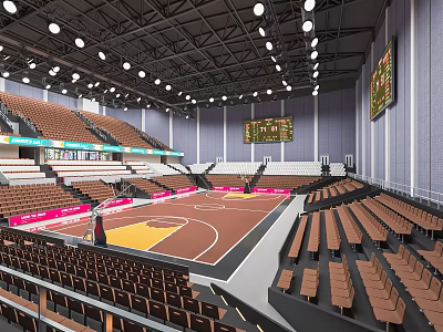 Modern Spacious Basketball Gymnasium With Spectator Seats Basketball Court Scoreboard And Lighting 3d model