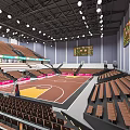 Modern Spacious Basketball Gymnasium With Spectator Seats Basketball Court Scoreboard And Lighting