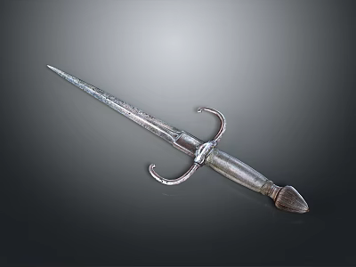Ancient Metallic Dagger with Decorative Hilt and Intricate Carved Handle Design 3d model