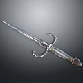 Ancient Metallic Dagger with Decorative Hilt and Intricate Carved Handle Design