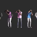 Men With Backpacks Holding Cameras In Different Poses For Photography