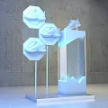 Modern White Art Installation With Hexagonal Structures Transparent Panels And Illuminated Base 3d model