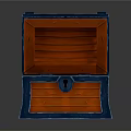 Open Wooden Treasure Chest With Orange Blue Frame And Lock Design