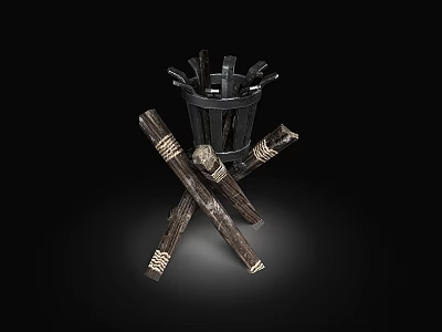 Traditional Metal Fire Pit With Crossed Wooden Logs And Decorative Details 3d model