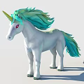 White Unicorn 3D Model With Green Turquoise Mane Tail Golden Horn And Red Eyes