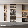 Modern Wardrobe Interior Design With Glass Doors Hanging Clothes And Vanity Table