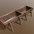 Vintage Rustic Metal Trough With Double Compartment And Leg Stand Design