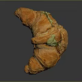 Flaky Croissant With Green Filling On Dark Background Shiny Surface