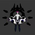 Sci-Fi Character With Pink Hair And Mechanical Ring Structure Featuring Floating Purple Blue Lights