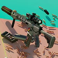 Modern Tactical Rifle With Scope Scattered Bullets Magazine On Colorful Blue Pink Background