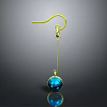 Gold Earrings with Round Blue Gemstone Pendant and Gold Hook Reflection on Dark Background
