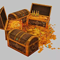 Open Treasure Chests Filled With Gold Coins Bars And Jewelry Scattered Around Them