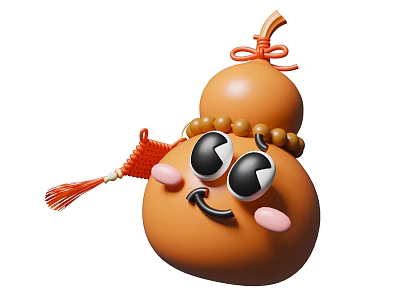 Gourd Shaped Decorative Ornament Set With Cartoon Face Red Tassel And Beaded Decoration 3d model