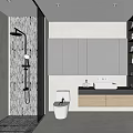 Modern Bathroom Interior Design With Shower Area Vanity Mirror And Storage Cabinets 3d model