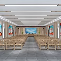Conference Room With Neat Wooden Chairs Front Large Screen Side Posters And Spacious Interior