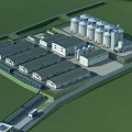 Large Industrial Complex With Multiple Buildings And Silos In Green Surroundings 3d model