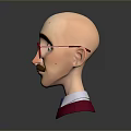 Cartoon Man with Bald Head Red Glasses Mustache White Shirt Blue Tie and Red Sweater