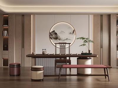 New Chinese Style Tea Room Tea Room Tea Table Tea Chair Tea Stool 3d model