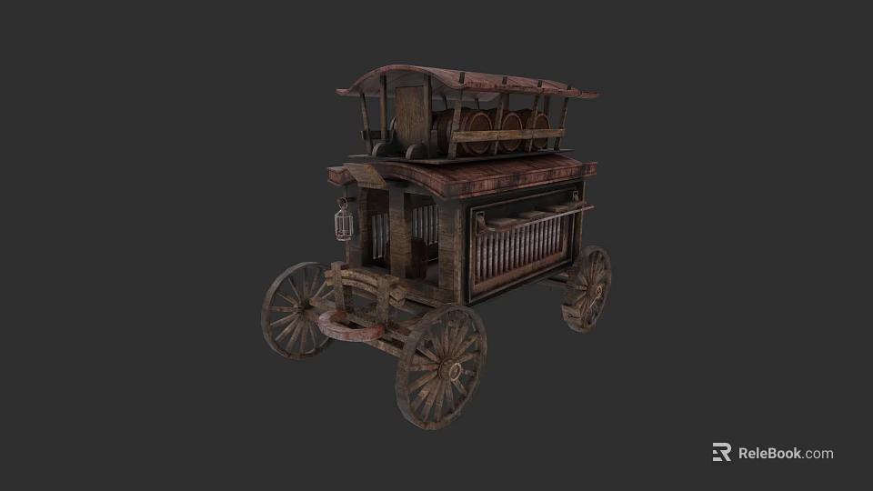 Vintage Horse Carriage With Wooden Structure Aged Wheels And Canopy Design 3d model 