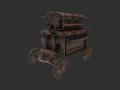 Vintage Horse Carriage With Wooden Structure Aged Wheels And Canopy Design 3d model